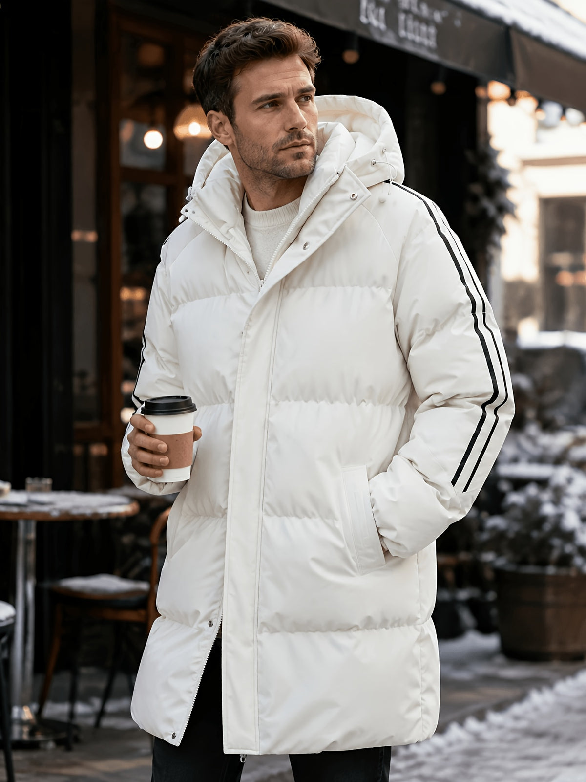 Parka long pour homme, à carreaux, à capuche