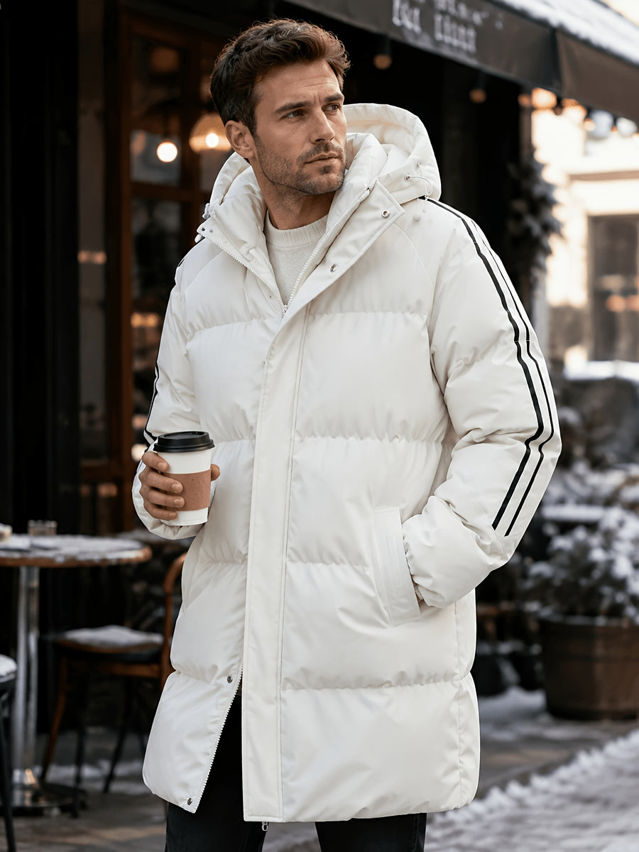 Parka long, à carreaux, à capuche, détail du vêtement