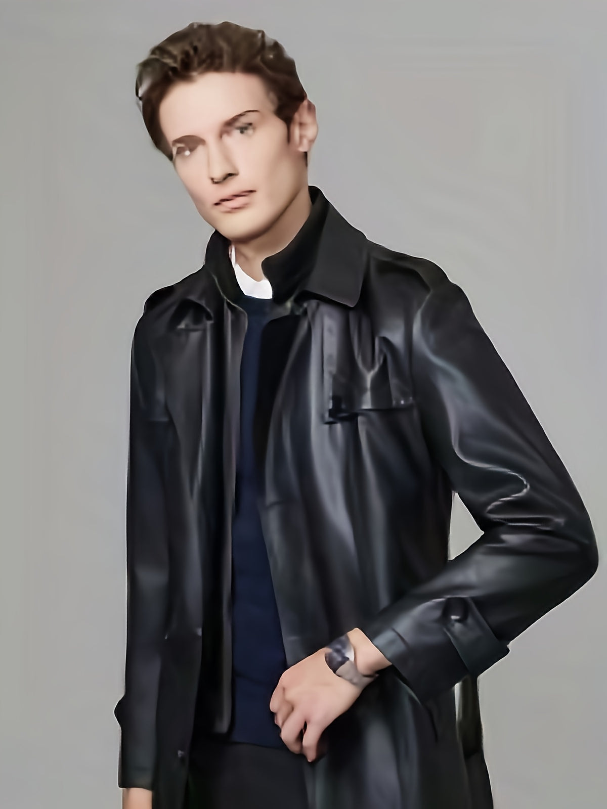 Manteau en cuir PU, coupe-vent, à revers Image
