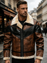 Veste en cuir PU, polaire, à revers, café