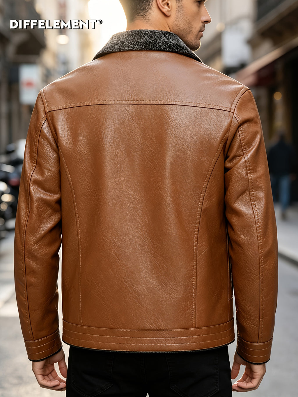 Veste en cuir PU, polaire, à revers, détail du vêtement