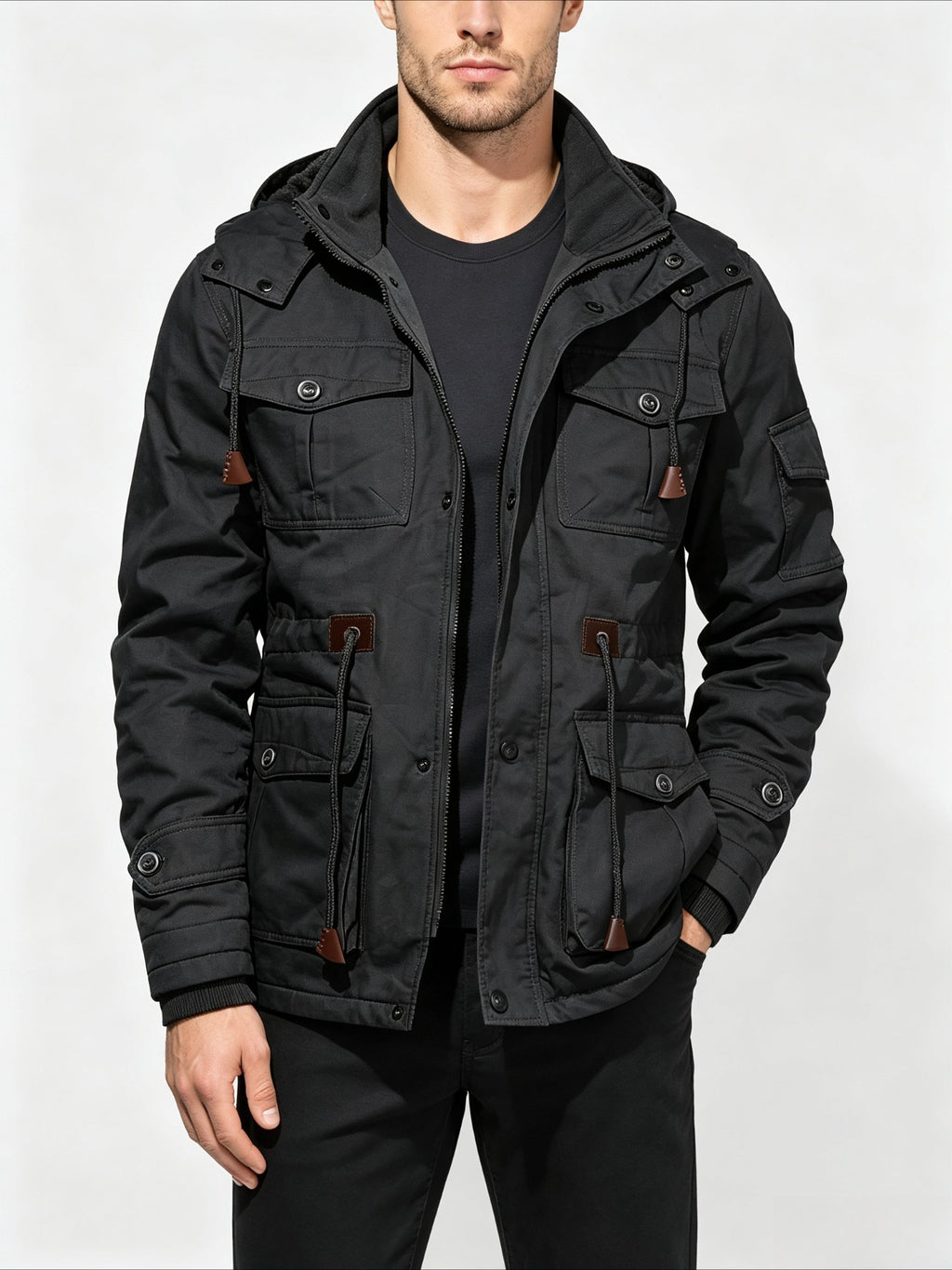 Veste pour homme, à revers, noir