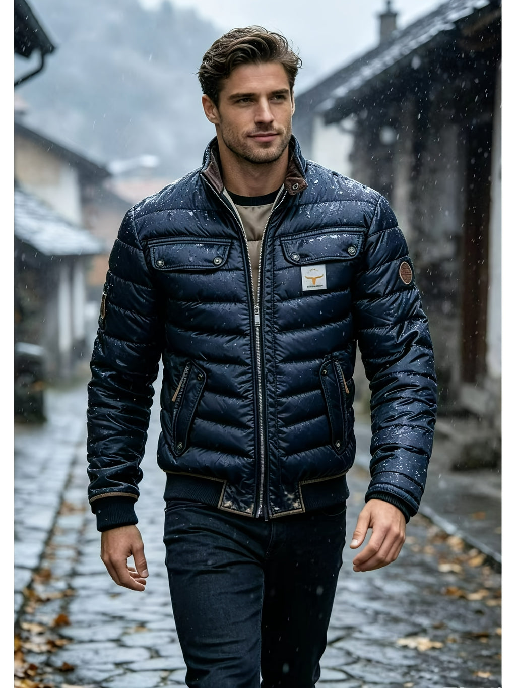 Veste matelassée pour homme, à col montant, gris