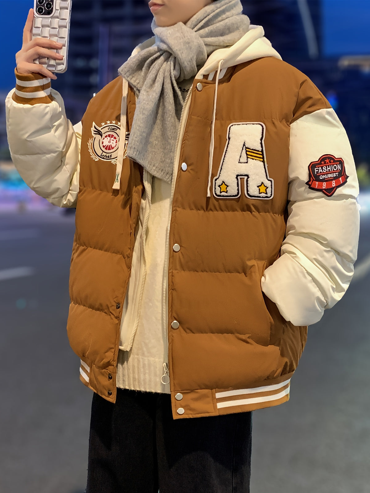 Veste courte à capuche hiver homme broderie complexe tendance marque épaissie costume pain chaud 5760L