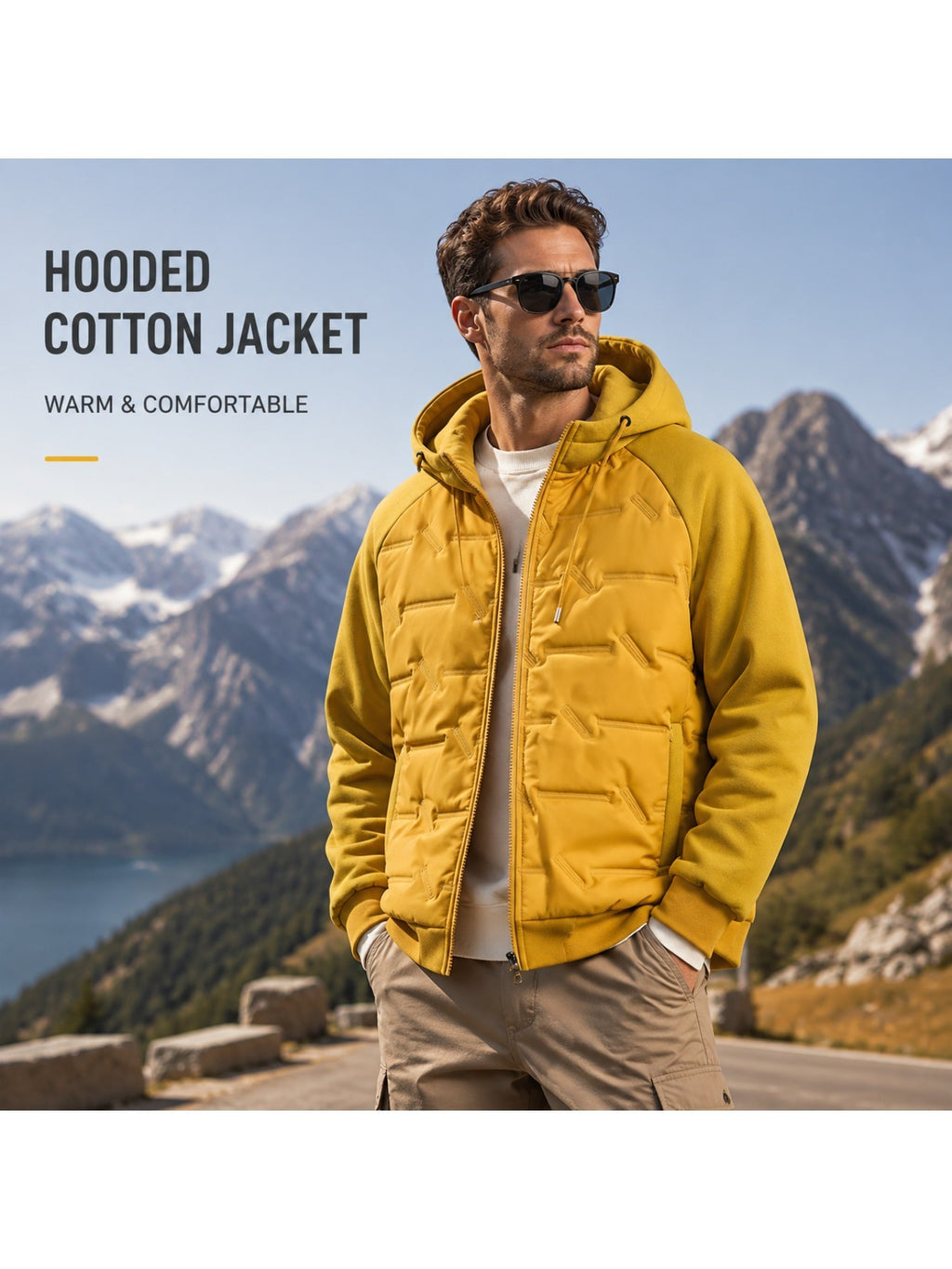 Veste pour homme, patchwork, à capuche, bleu