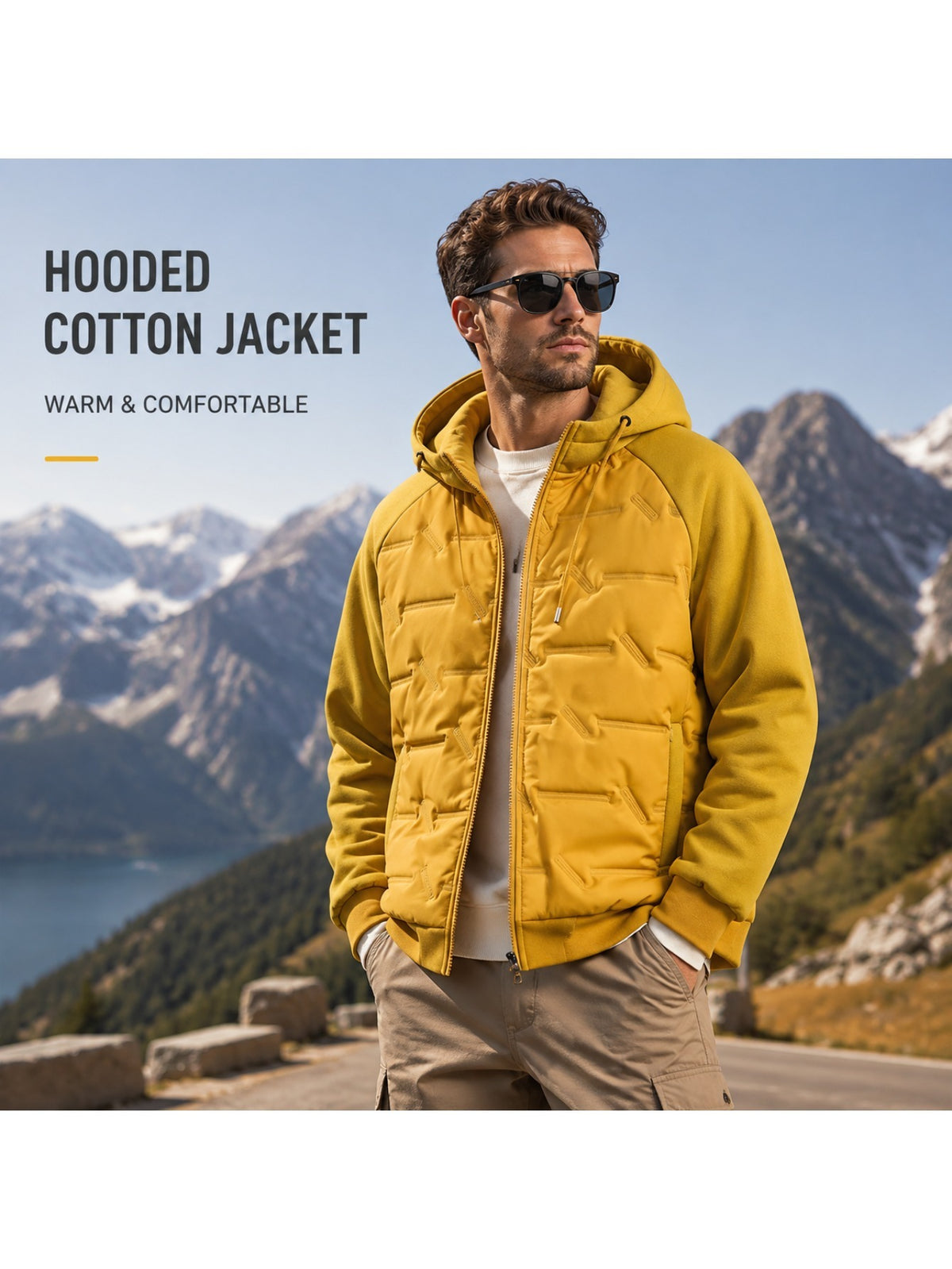 Veste pour homme, patchwork, à capuche, bleu
