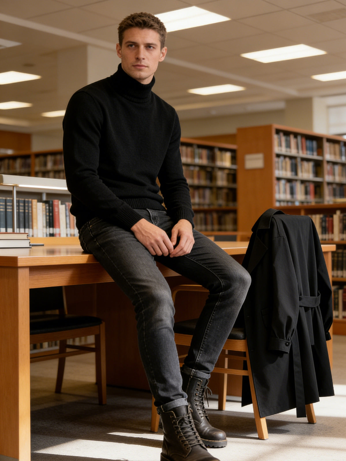 Trench mi-long pour homme, à revers, mi-long