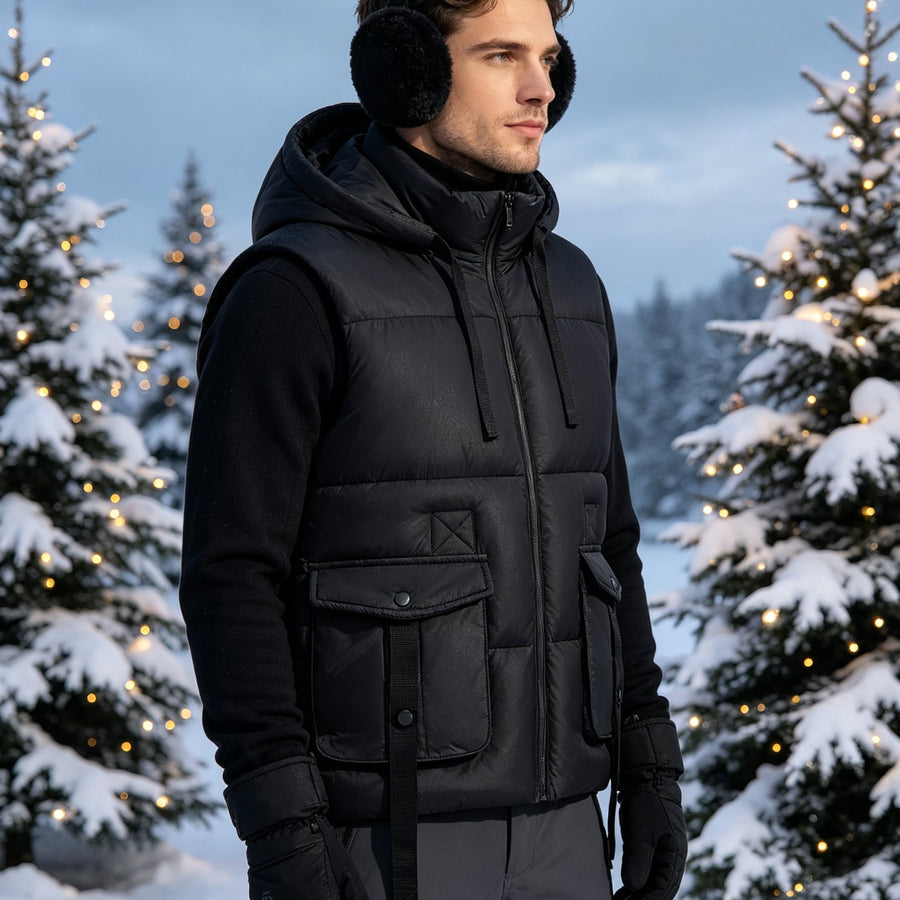 Manteau, capuche amovible, kaki, coloris noir, détail