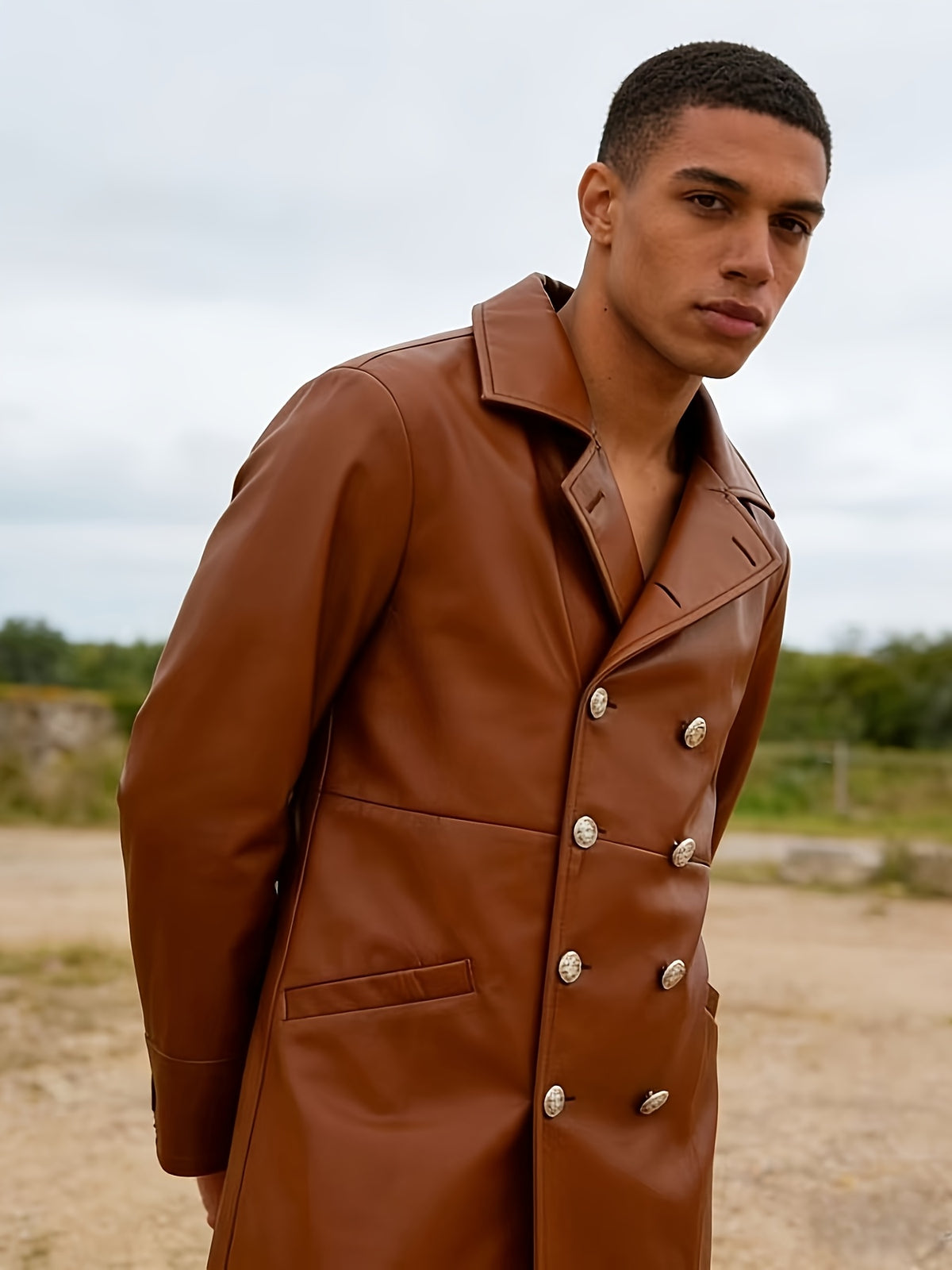 Trench pour homme, coupe-vent, à revers, noir