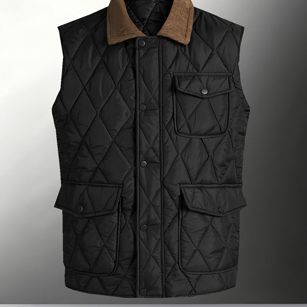 Manteau matelassé, coupe-vent, à revers, vert, coloris noir, détail