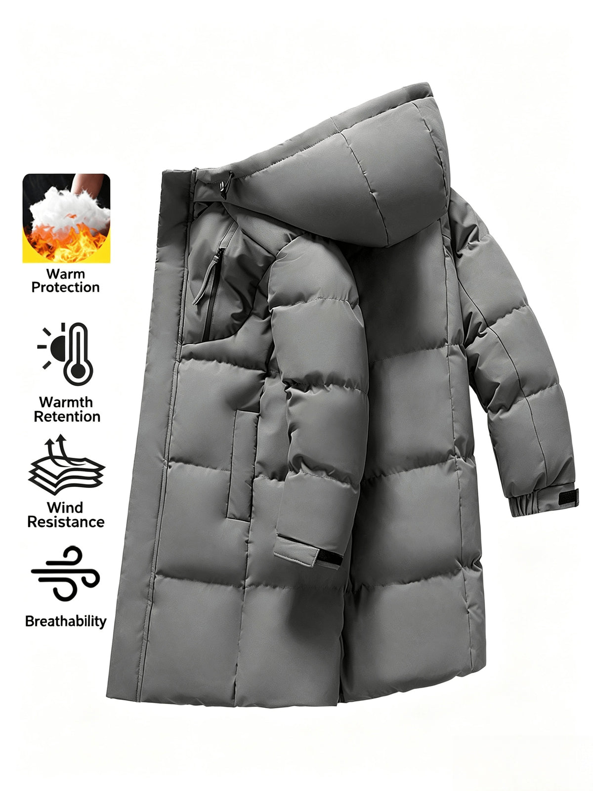 Veste matelassée pour homme, grandes tailles, à capuche, gris
