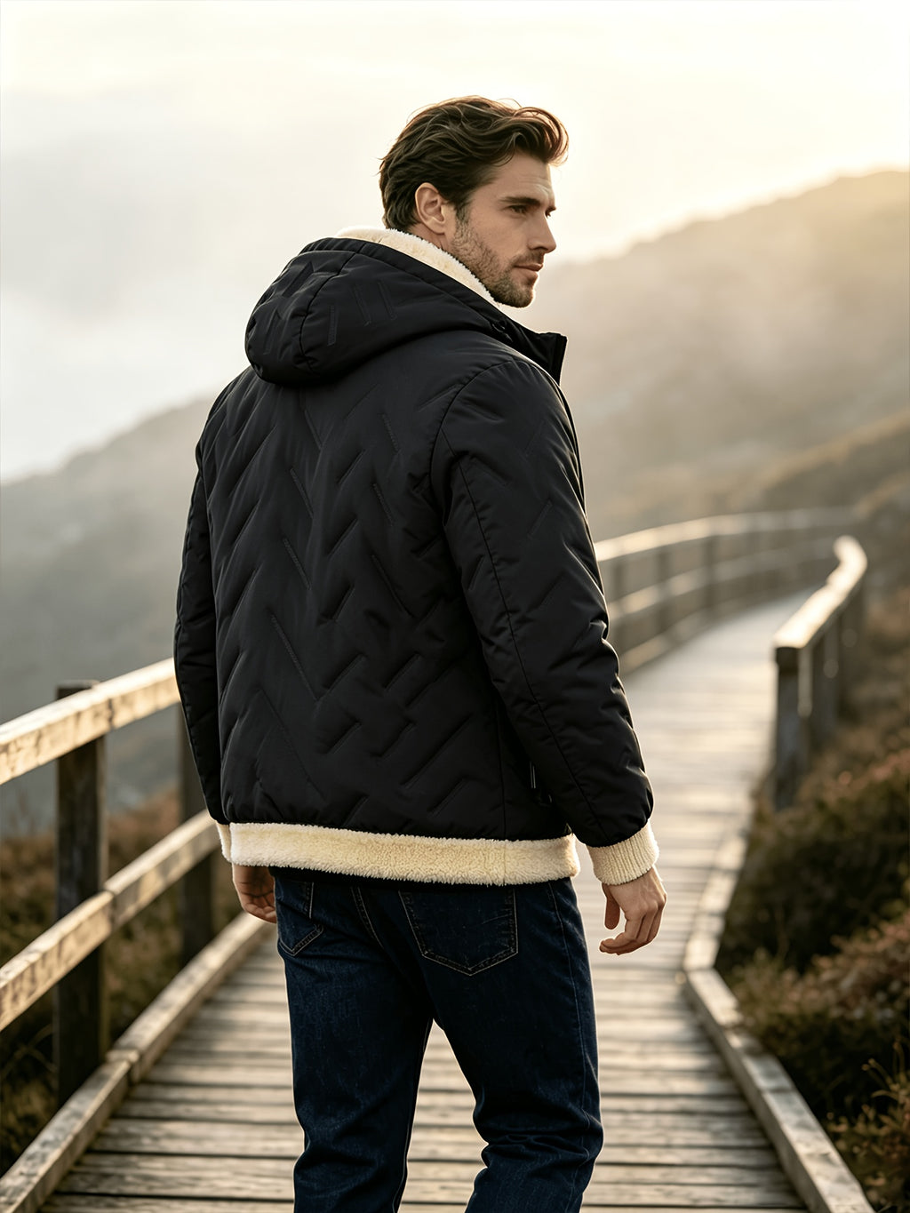 Veste matelassée pour homme, polaire, à capuche, gris