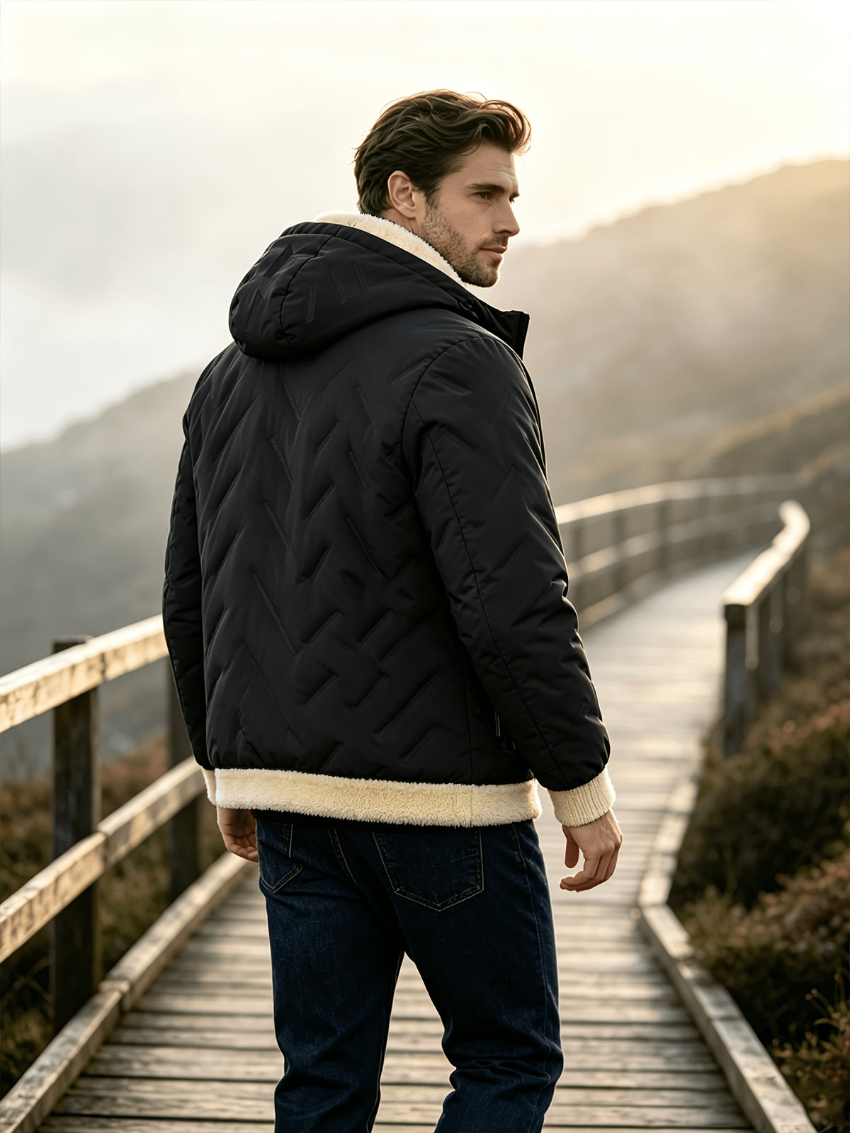 Veste matelassée pour homme, polaire, à capuche, gris