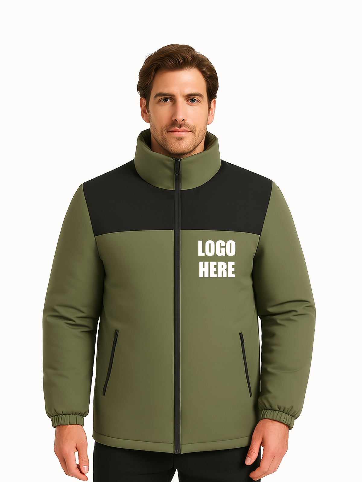 Veste pour homme, à col montant, noir et gris
