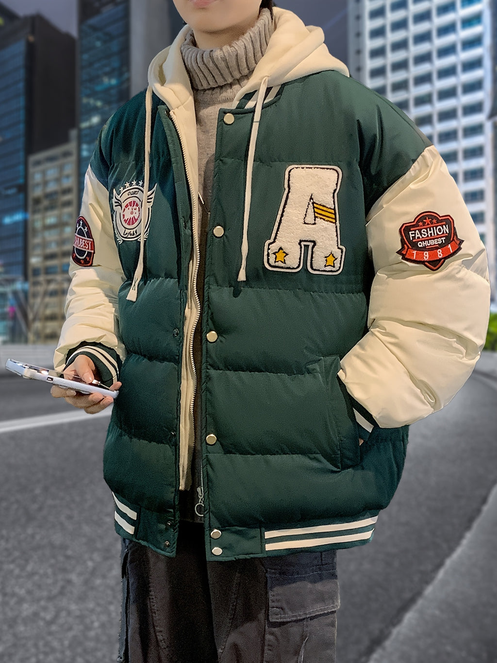 Veste courte à capuche hiver homme broderie complexe tendance marque épaissie costume pain chaud 5760L