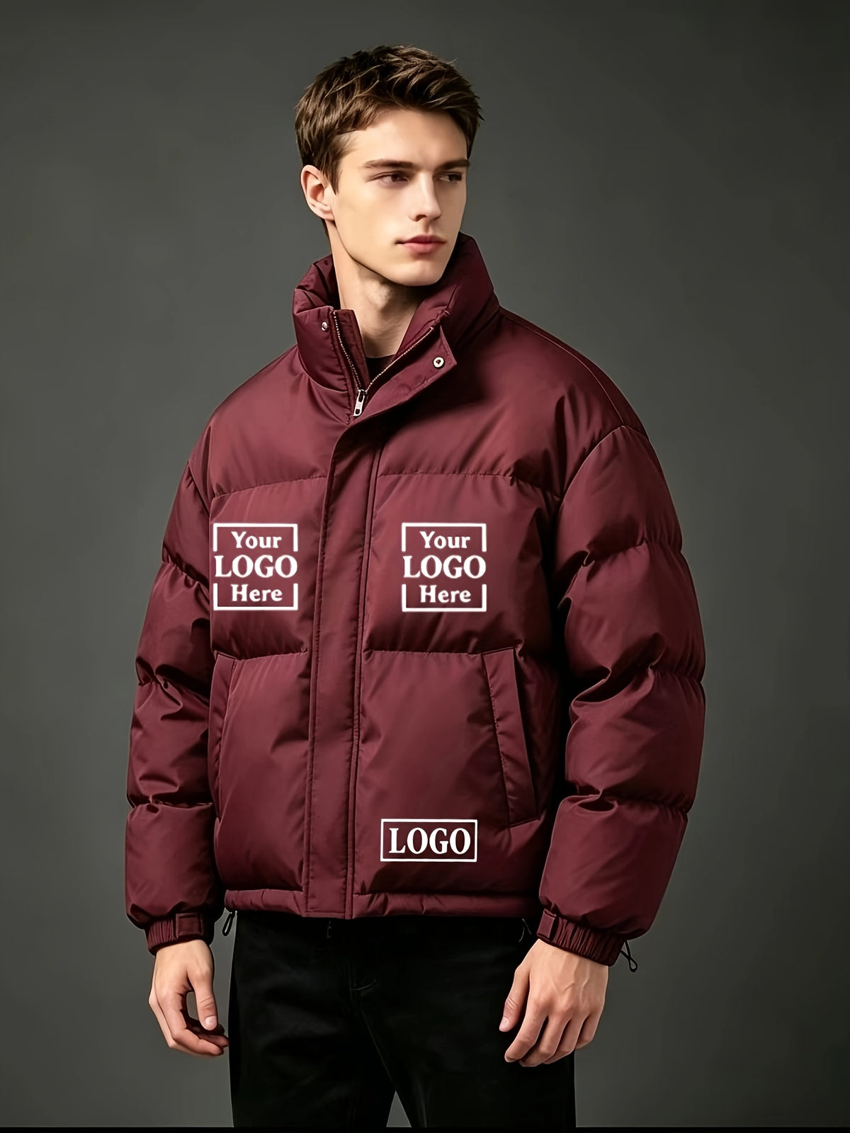 Veste pour homme, à col montant, bourgogne