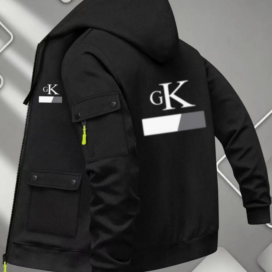 Veste, à capuche, couleur marine, coloris noir, détail