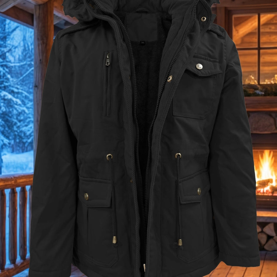 Parka mi-long, à capuche, coloris noir