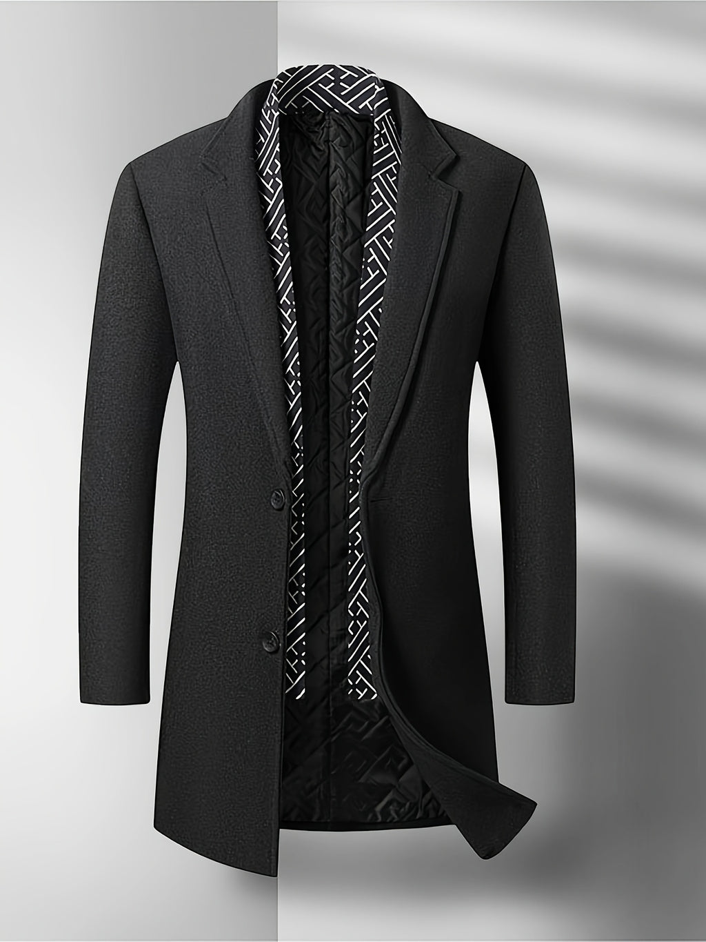 Manteau en laine mi-long, 50 % laine, tweed, détail du vêtement