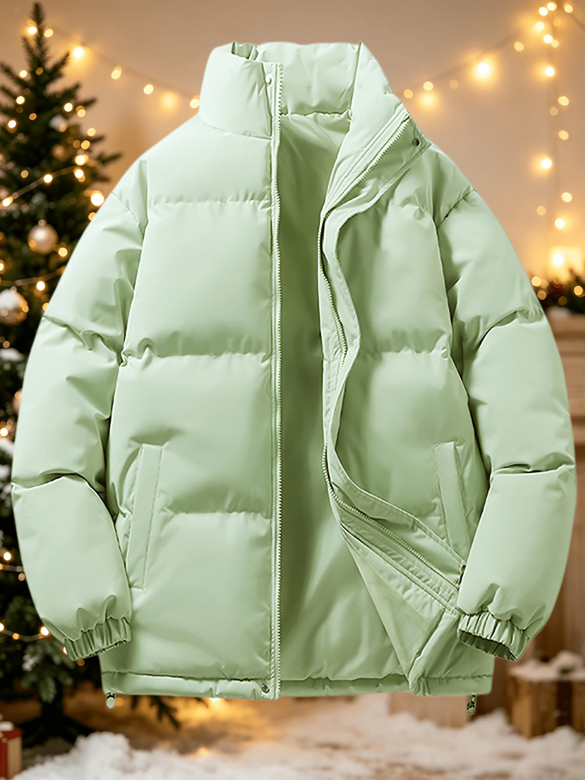 Manteau matelassé pour homme, à col montant, vert clair