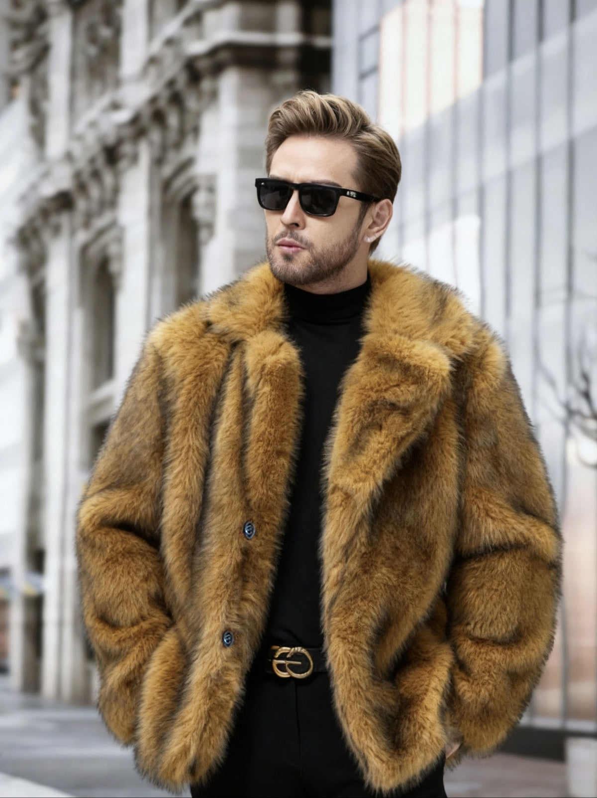 Manteau en fausse fourrure pour homme, à revers