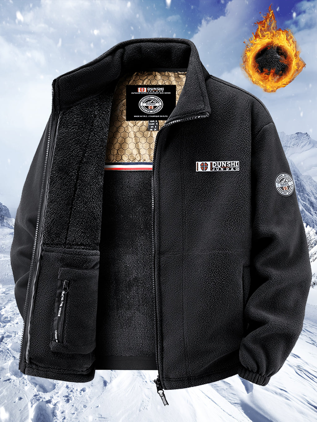 Veste, polaire, à col montant, rouge, détail du vêtement