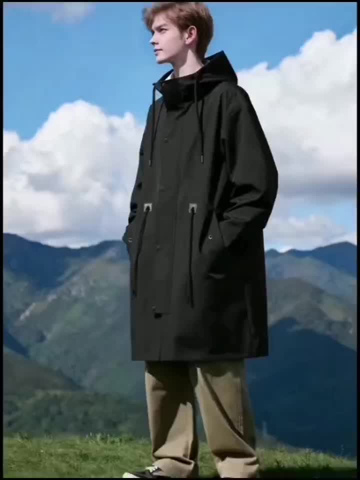 Trench pour homme, à capuche, col montant