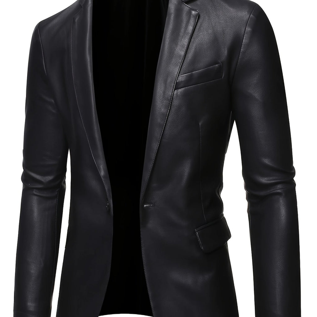 Veste en cuir PU, à revers, boutonnage, coloris noir