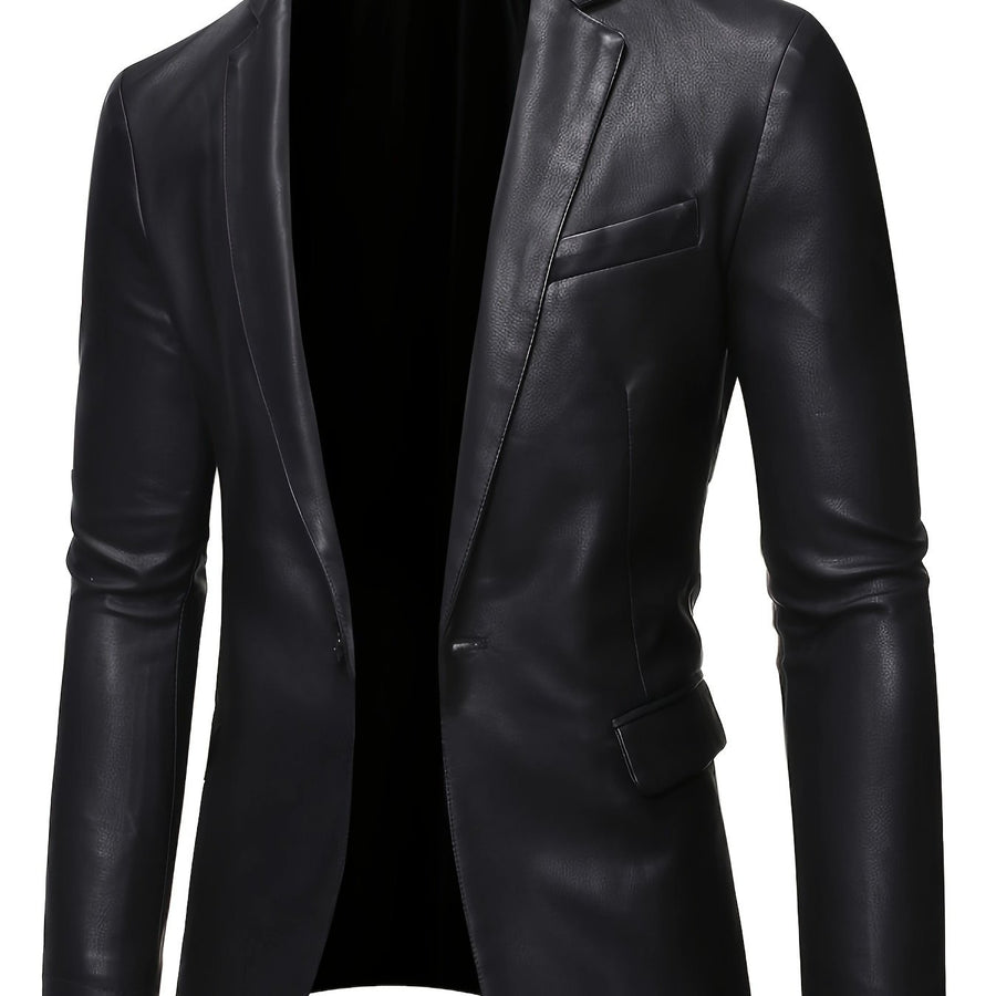 Veste en cuir PU, à revers, boutonnage, coloris noir