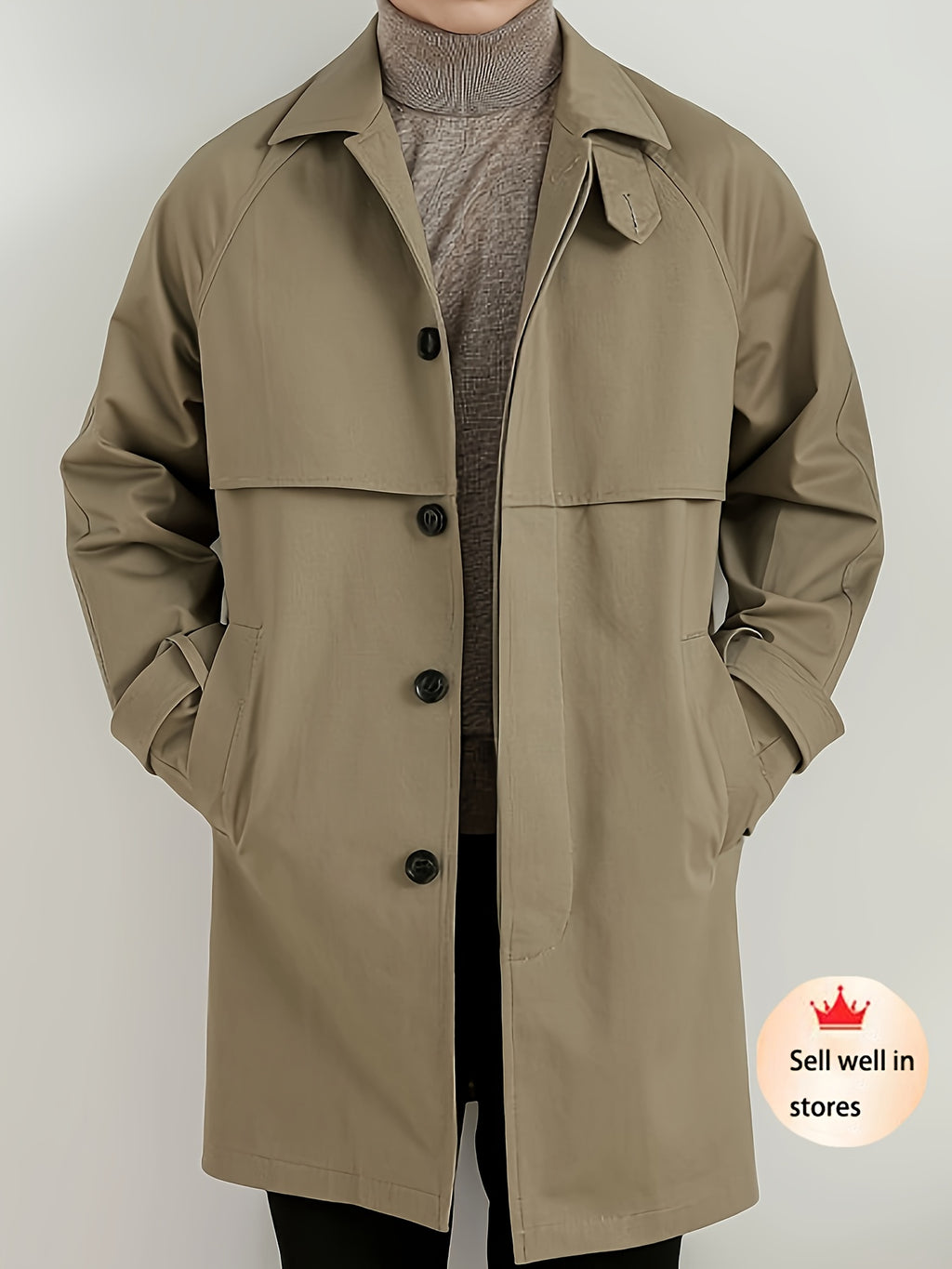 Trench pour homme, à revers, kaki