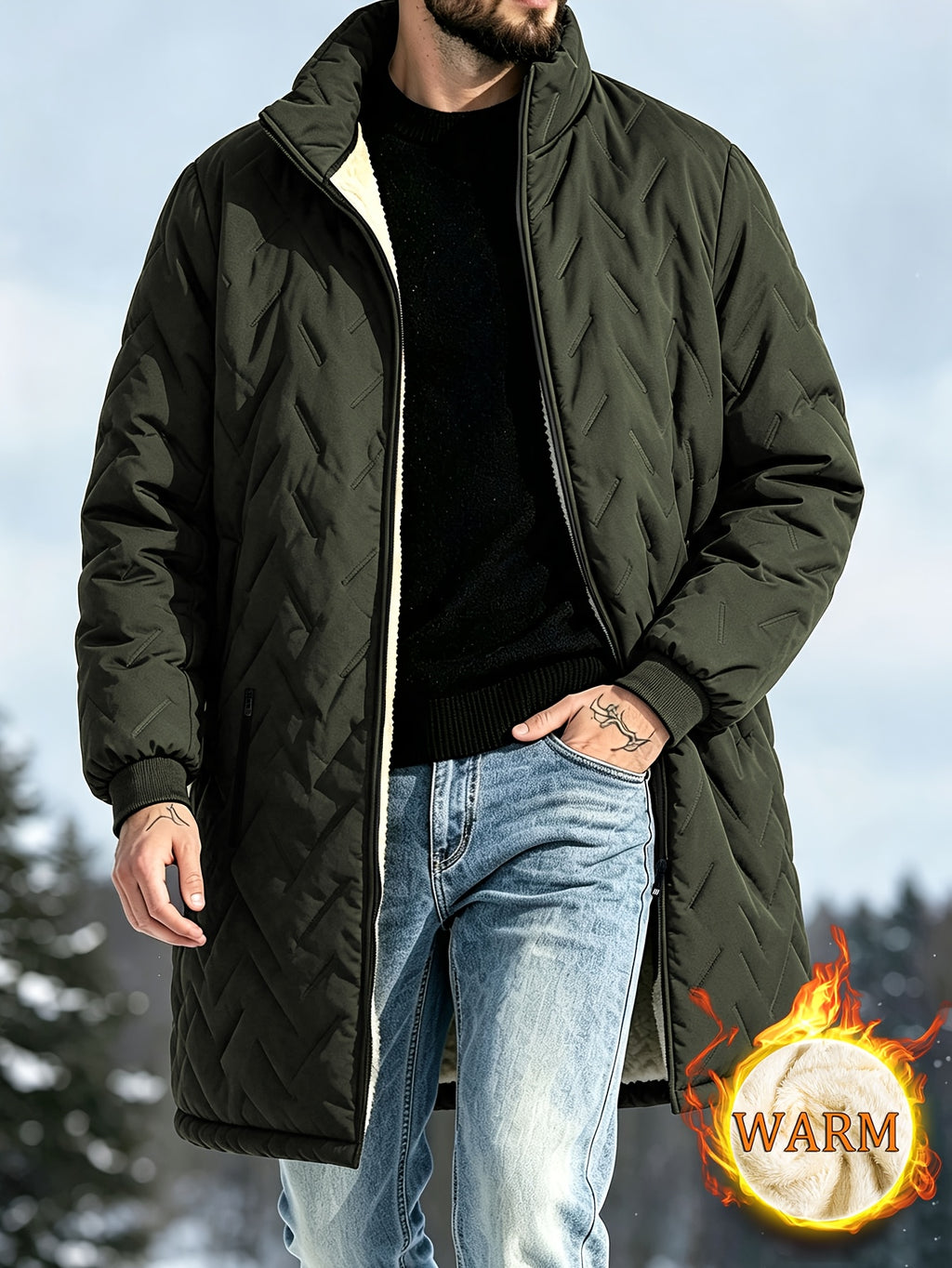 Veste long pour homme, imperméable, à col montant