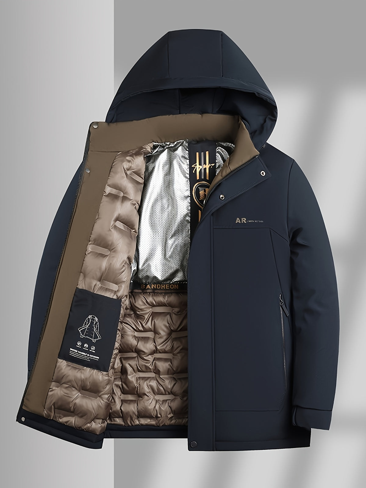 Manteau matelassé long pour homme, coupe-vent, à capuche