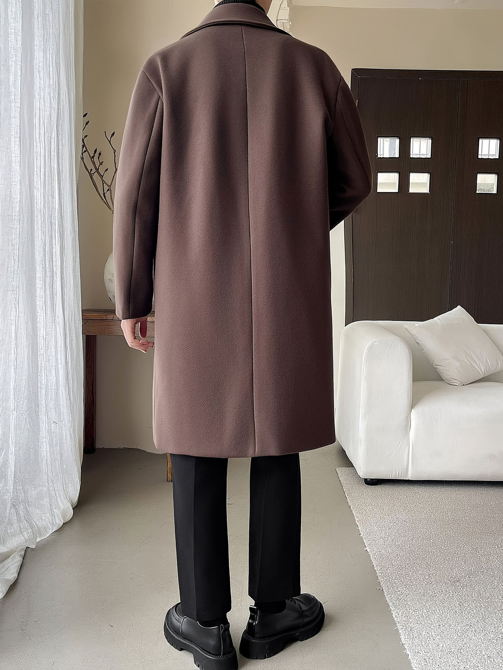 Trench mi-long pour homme, à revers, café