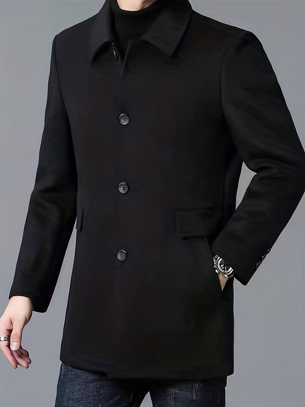 Trench pour homme, à revers, noir