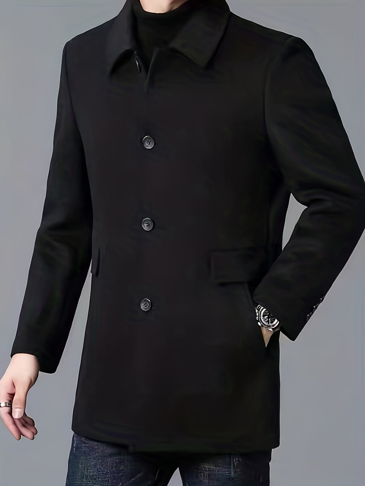 Trench pour homme, à revers, noir