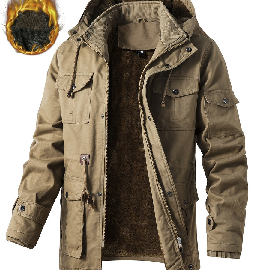 Veste mi-long, capuche amovible, coloris kaki