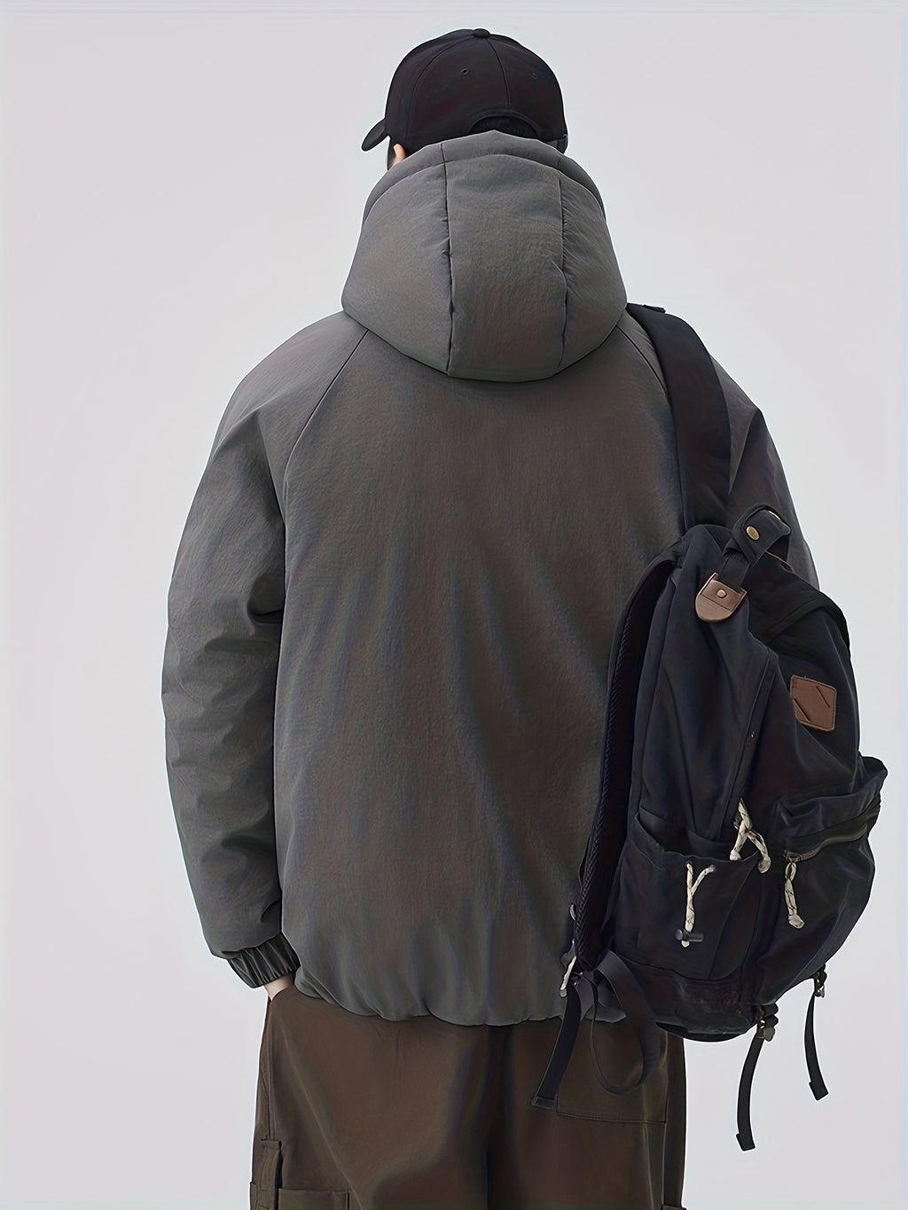 Manteau matelassé pour homme, à capuche, noir