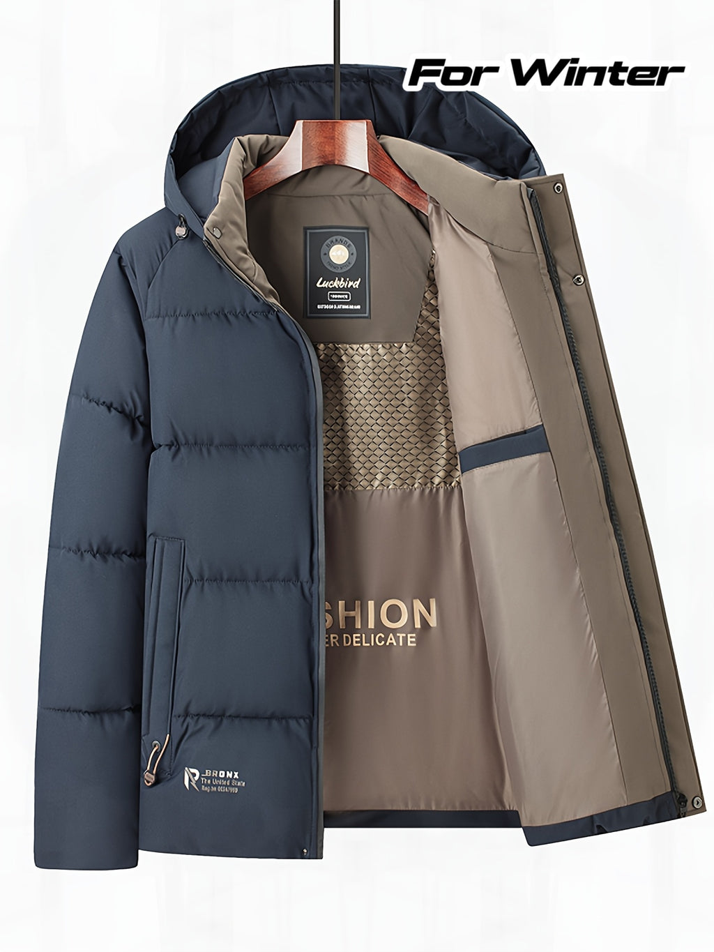 Veste matelassée pour homme, capuche amovible, à col montant