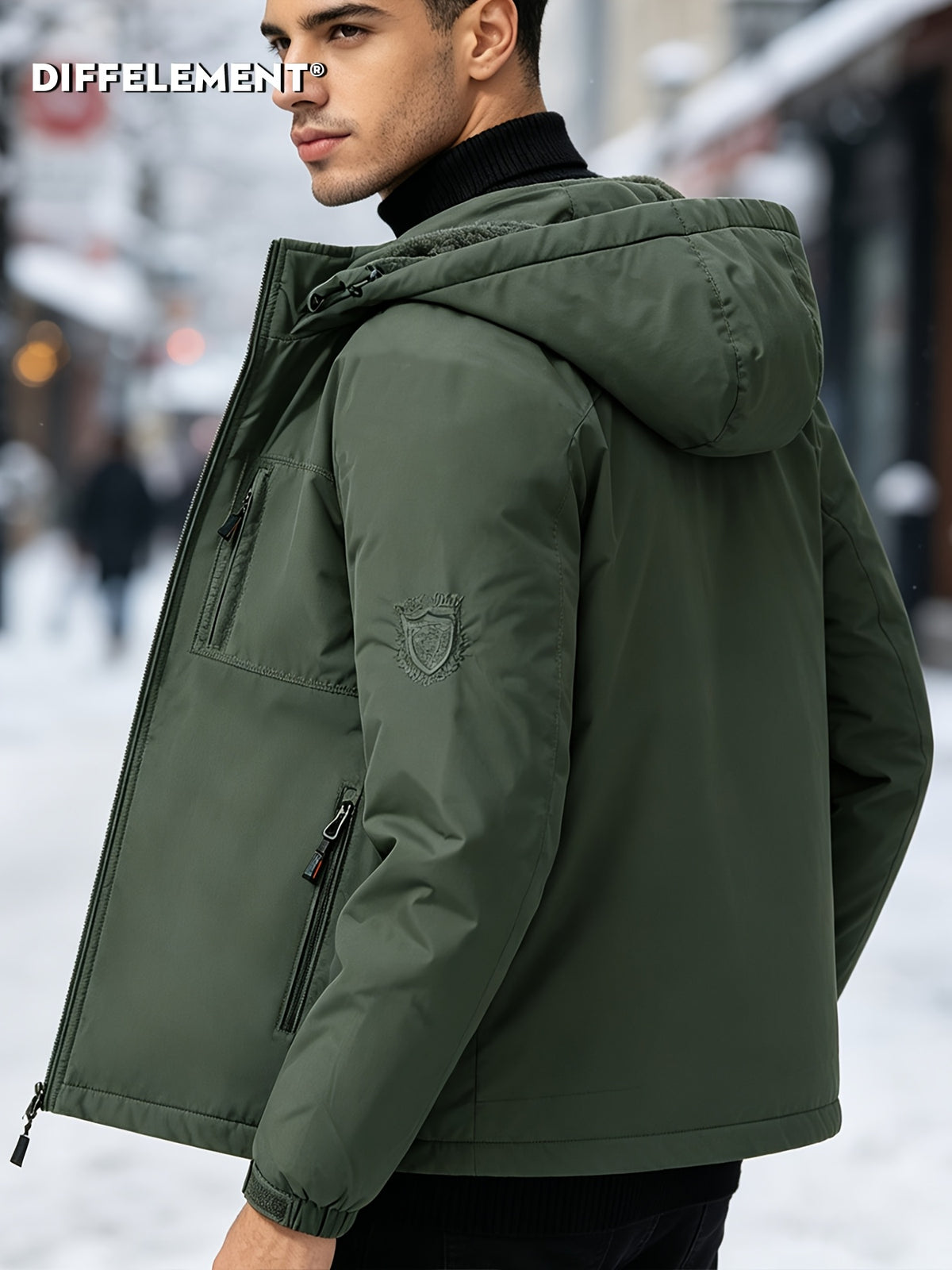 Veste pour homme, coupe-vent, à capuche, vert fougère