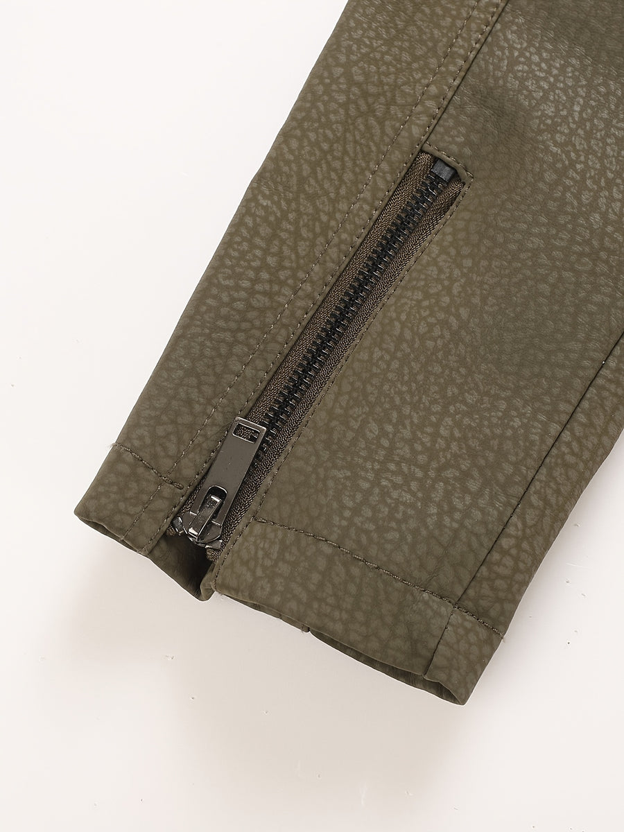 Veste de moto en PU pelucheux avec doublure à revers, doublure épaisse et chaude, tissu à texture vintage, multiples poches à fermeture éclair, coupe slim courte, tenue décontractée américaine pour la conduite et les trajets automne/hiver, vête, photo 17