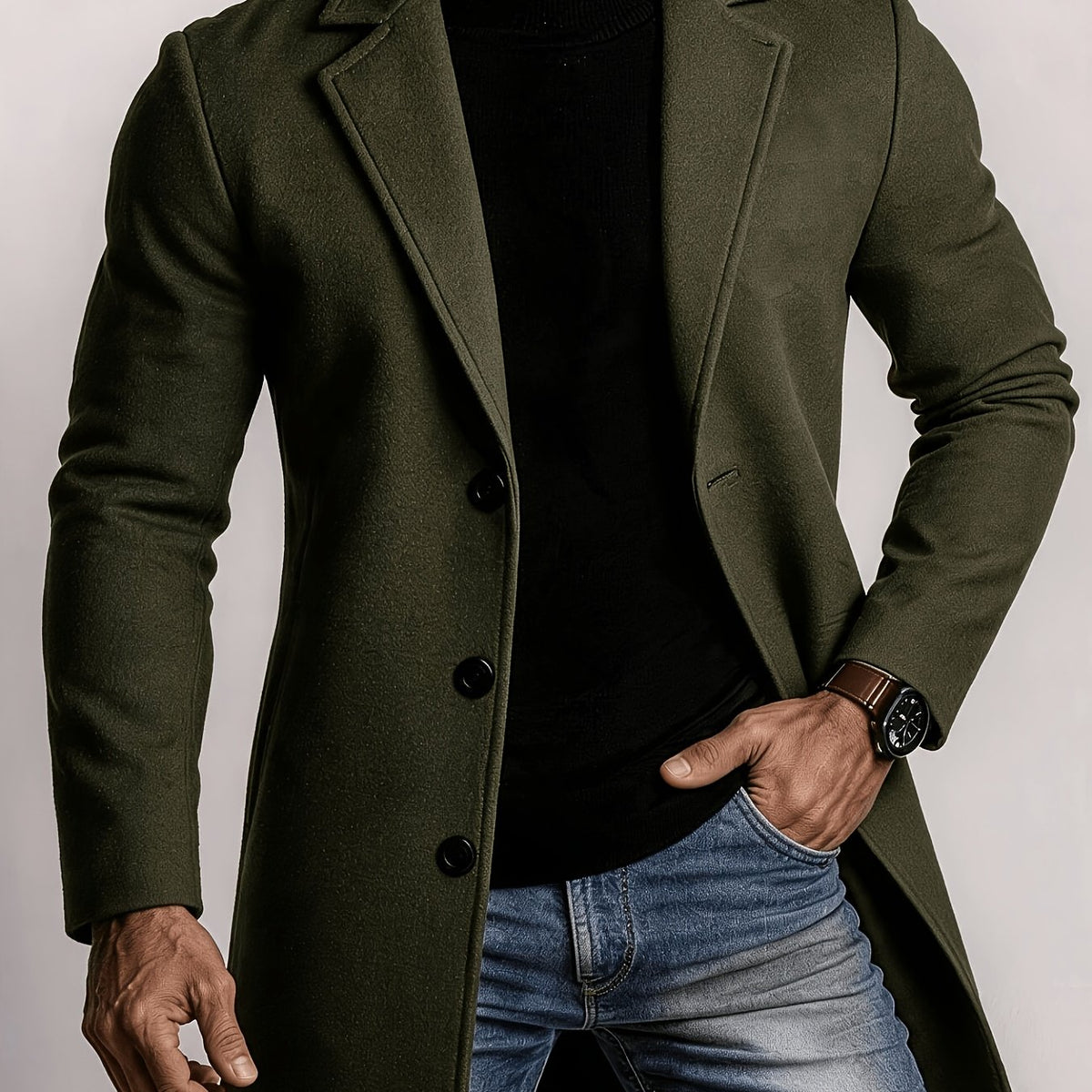 Manteau, à revers, vert fougère, coloris vert fougère, détail Image