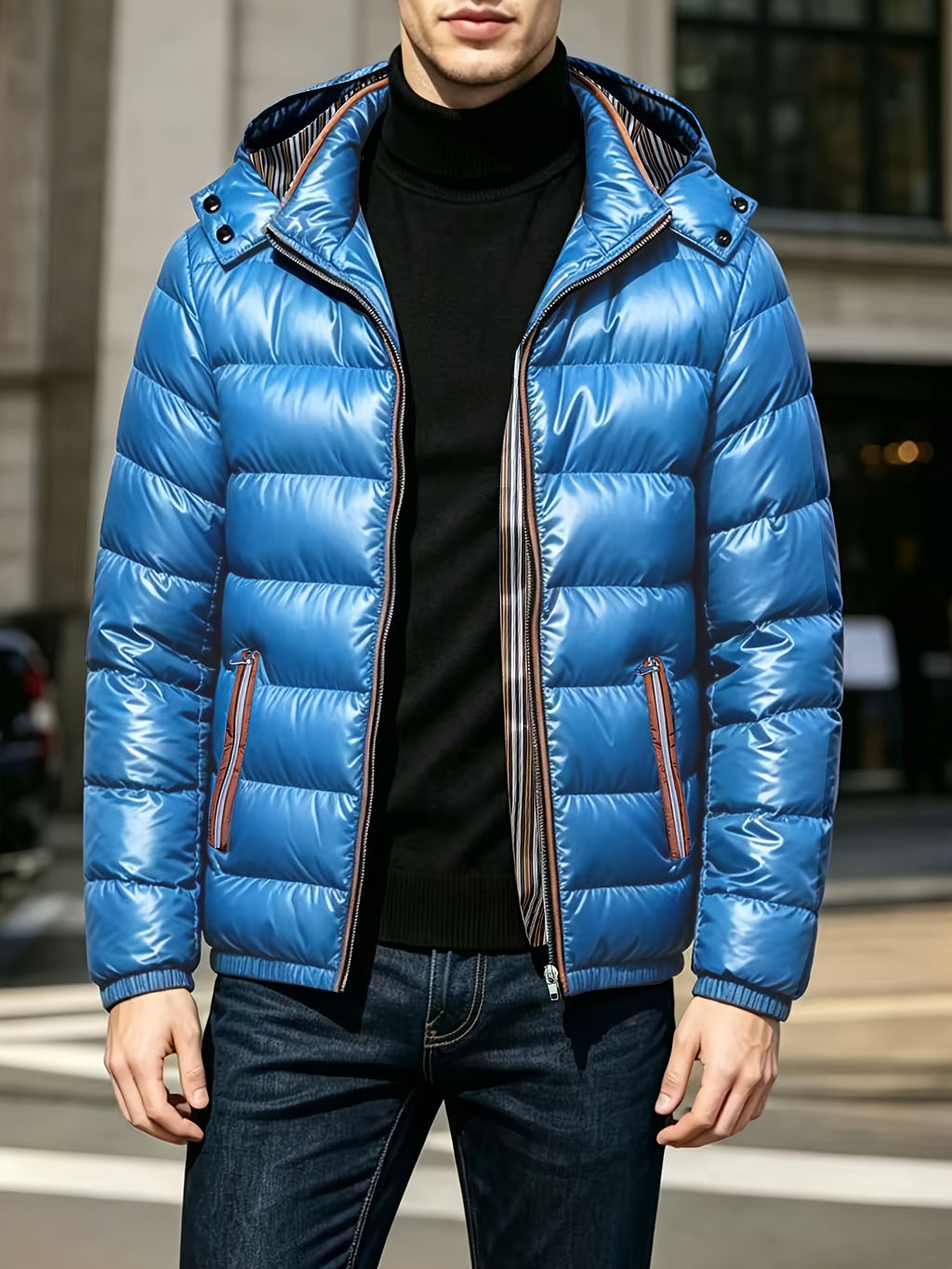 Manteau pour homme, à capuche, brun jaunâtre