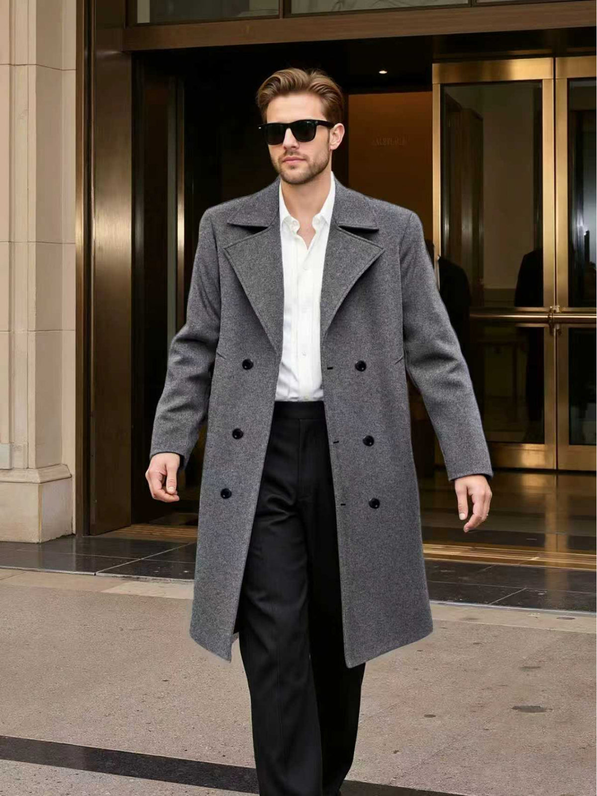 Manteau pour homme, à revers, noir