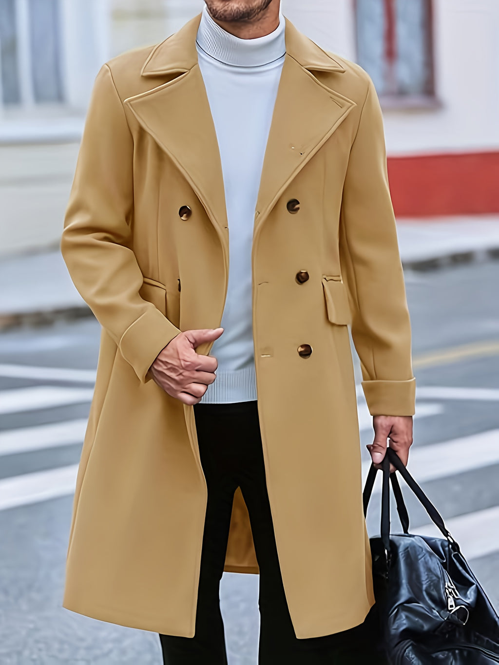 Manteau pour homme, à revers, brun jaunâtre