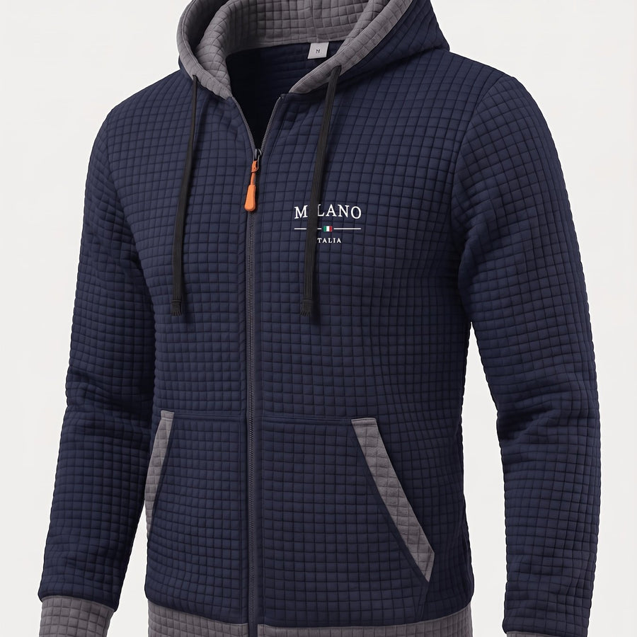 Veste, à carreaux, à capuche, ho noir, coloris bleu marine