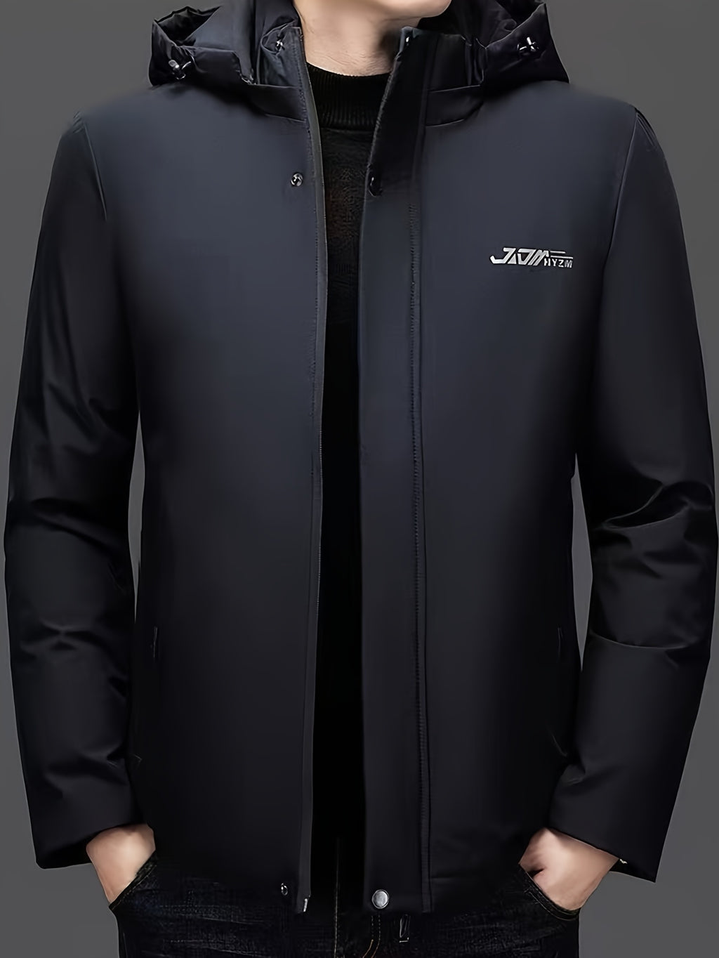 Manteau matelassé pour homme, capuche amovible, bleu marine