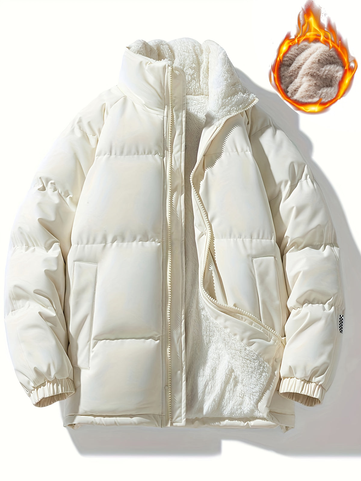 Manteau matelassé pour homme, à col montant, noir