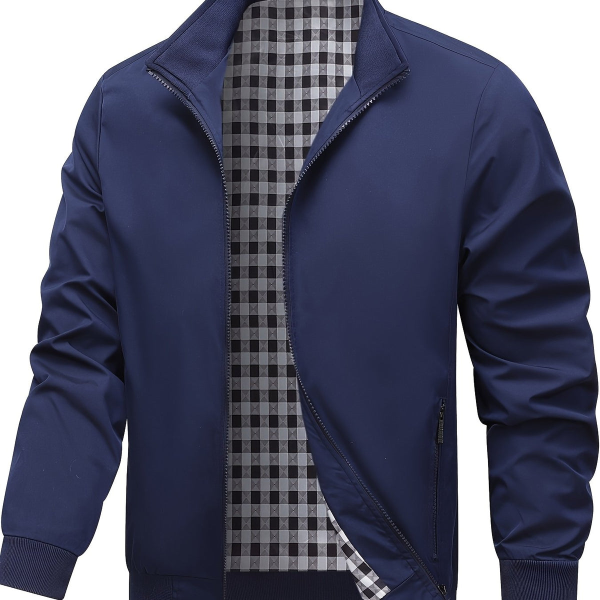 Veste, à carreaux, à col montant, noir, coloris bleu, détail Image