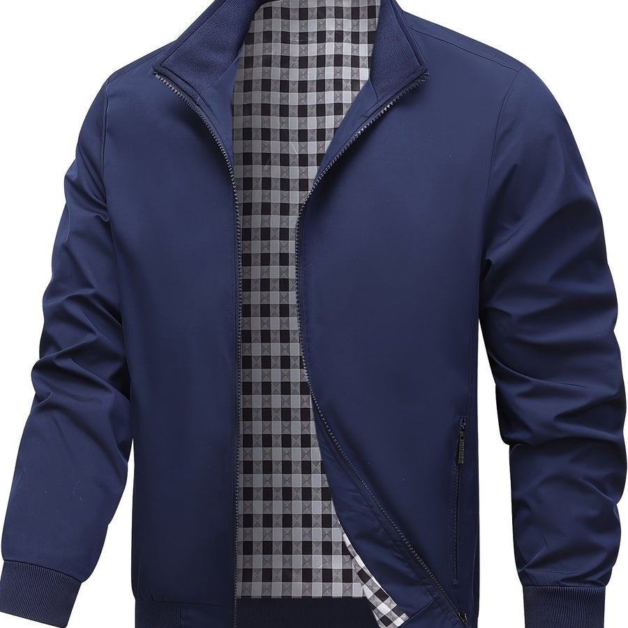 Veste, à carreaux, à col montant, noir, coloris bleu, détail
