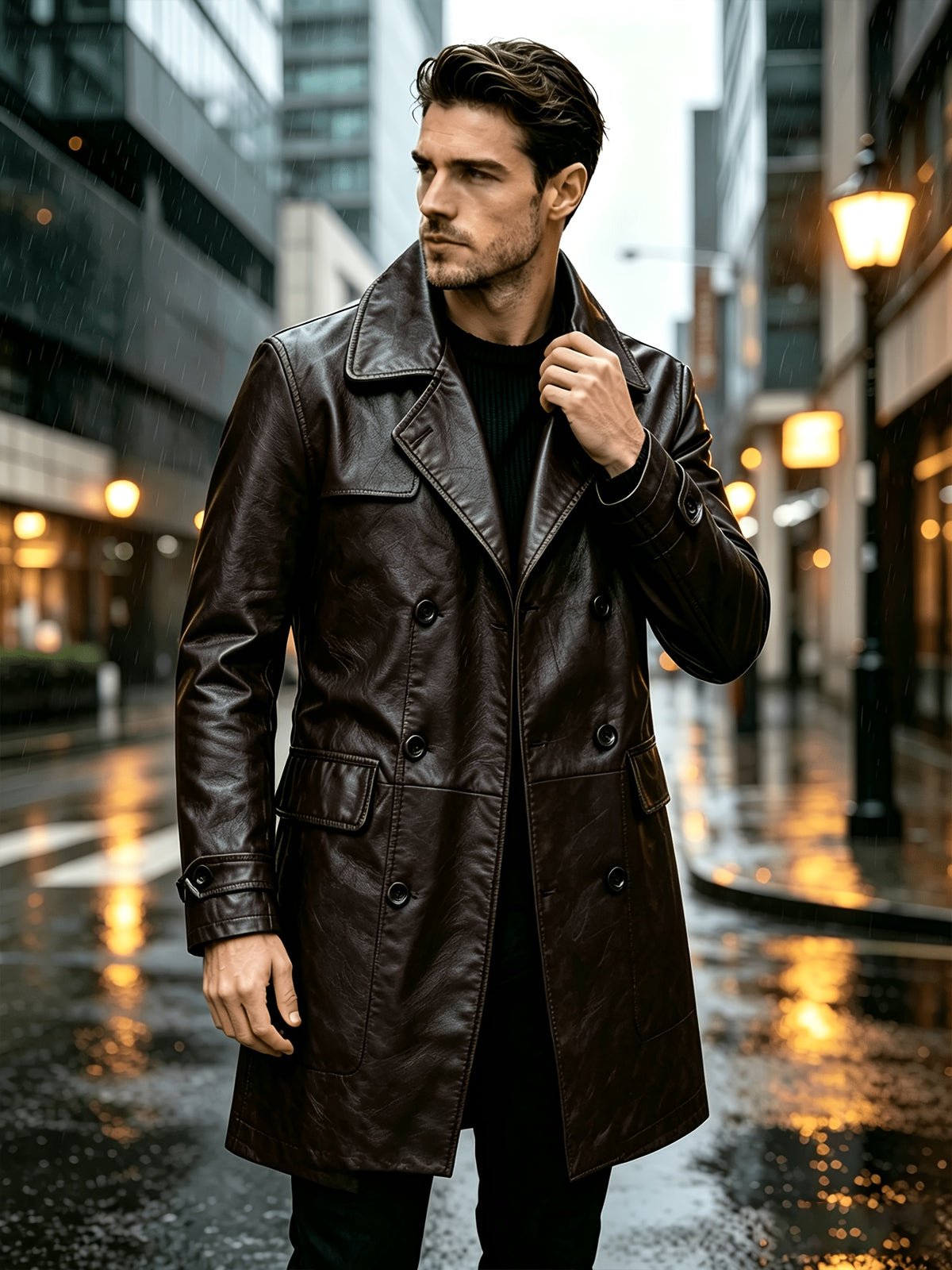 Veste pour homme, à revers, marron foncé